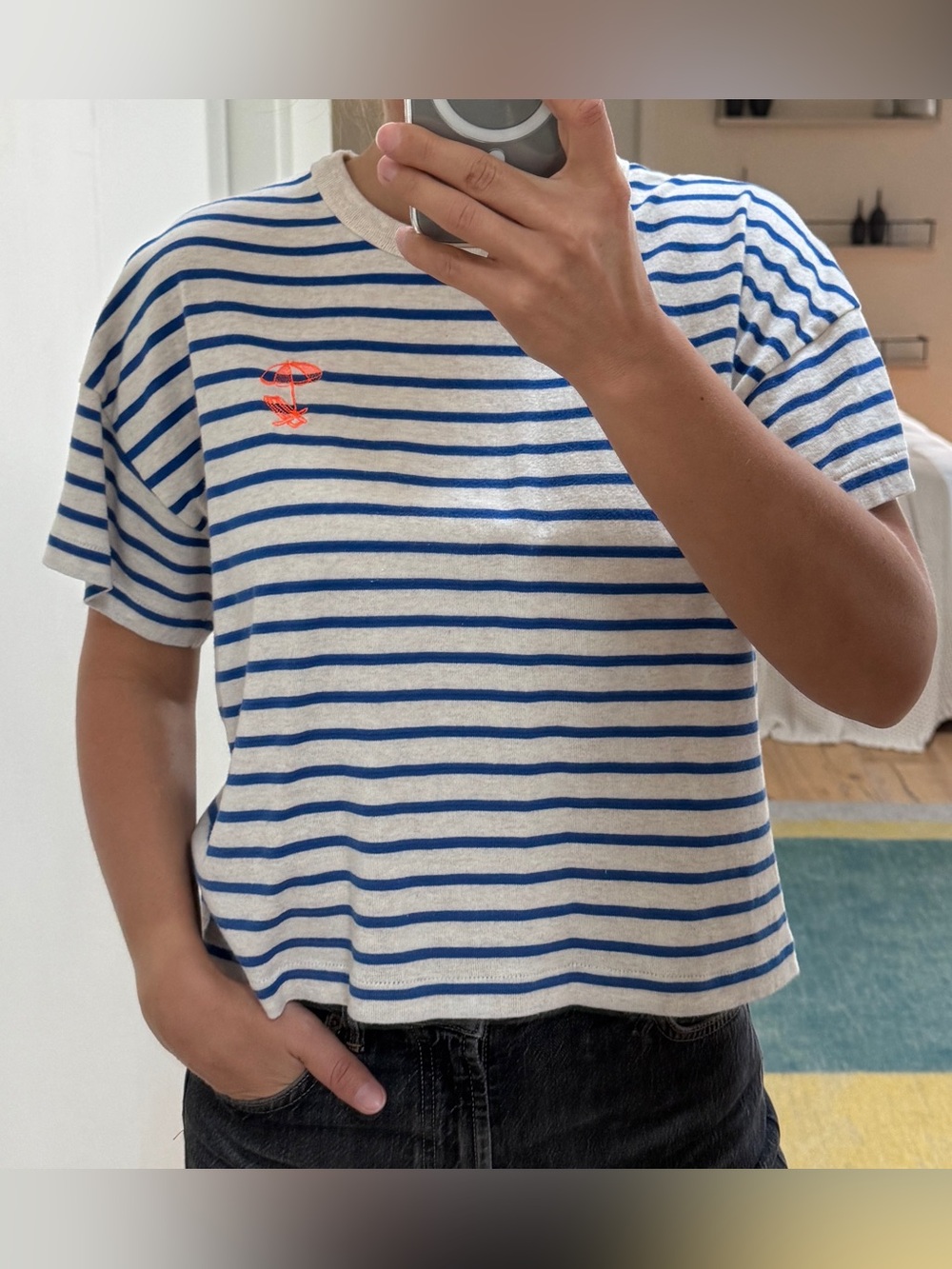 a.p womens Blue Striped Boxy T-Shirt Size S | fits S/M